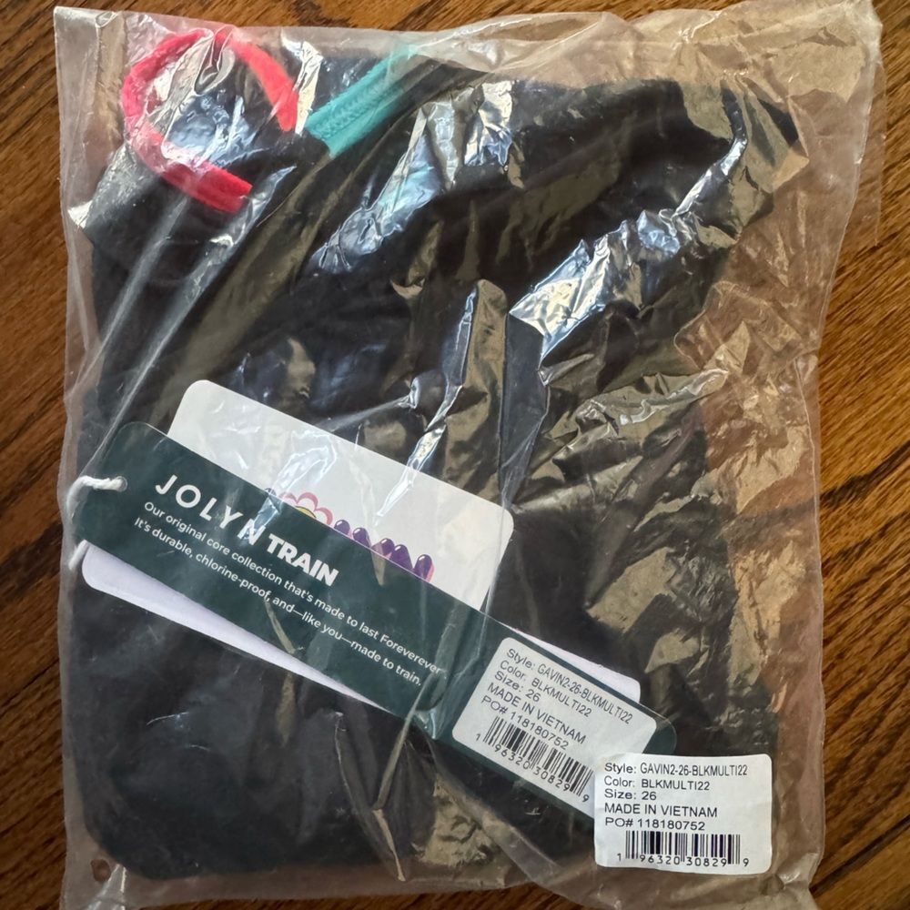 NWT New JOLYN Gavin Tie Back Swimsuit Black Contrast Rainbow Trim Pink Purple 26 - Picture 6 of 6
